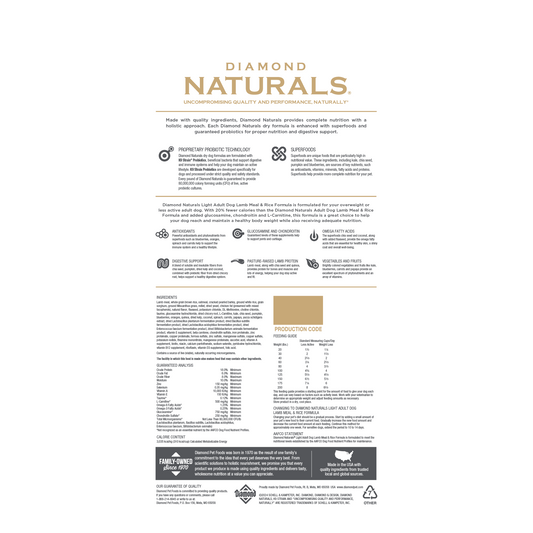 Diamond Naturals Adult Lite Lamb and Rice Dry Dog Food 