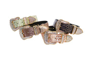 Embossed Croc Italian Leather/Swarovski Crystals Collars. Set Of 4