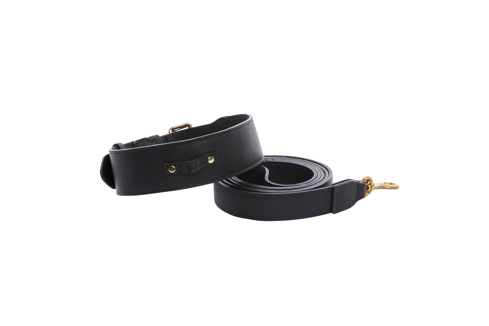 Classic Black Italian Leather Collar & Leash Set