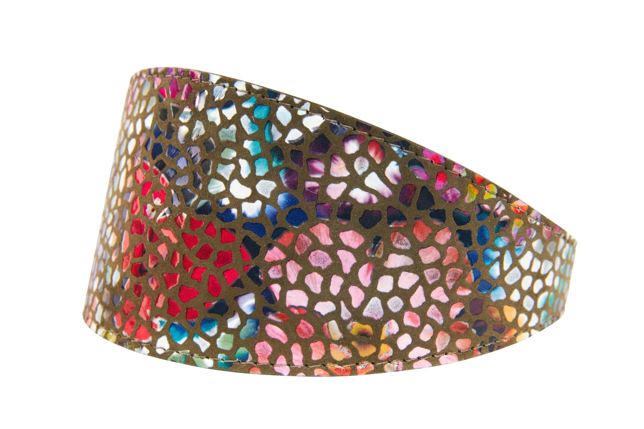 Olive Floral Mosaic Italian Leather 3 Wide Style Collar