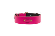 Fuchsia Pink Italian Leather Classic Collar With Puffy Heart Charm