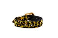 Load image into Gallery viewer, Yellow, Green, Black, Orange Leopard Print Hair On Hide Italian Leather Collar, With Swarovski Crystal Hardware
