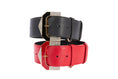 Load image into Gallery viewer, Black Italian Leather & Red Italian Leather Collar Set With Custom Glamorous Italian Hardware

