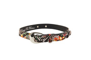 Floral, Scull, Snake Print Italian Leather Collar With Silver Oval Hardware