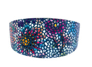 Dark Midnight Blue Floral Mosaic Italian Leather 3 Wide Style Collar