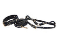 Load image into Gallery viewer, Dark Navy Lace On Gold Italian Leather Classic Collar, Leash & Harness Set
