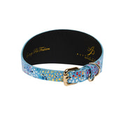 Blue Floral Mosaic Italian Leather 3” Wide Style Collar
