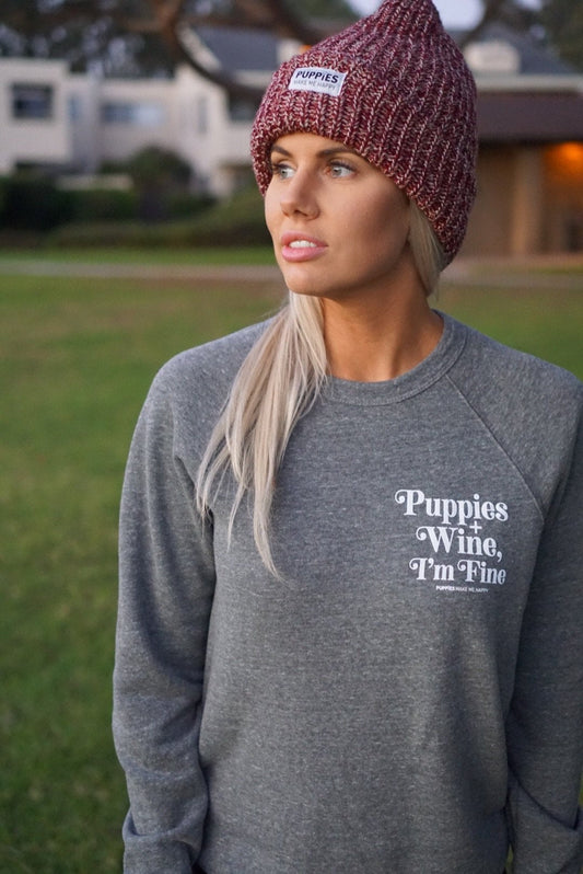 Puppies Wine & I’m Fine Sweatshirt | Cozy Dog Lover Pullover