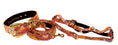 Load image into Gallery viewer, Orange Floral Mosaic Italian Leather/Ornate Swarovski Crystal Hardware Collar, Leash, Harness Set
