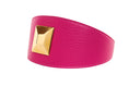 Load image into Gallery viewer, Fuchsia Pink Italian Leather 3” Wide Style Collar With Custom Large Gold Rivet
