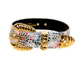 Load image into Gallery viewer, White Floral Mosaic Italian Leather Collar with Orante Swarovski Crystal Hardware
