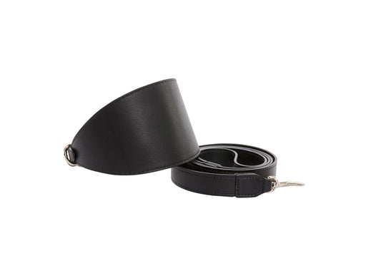 Black Vegan Leather 3 Wide Style Collar & Leash Set