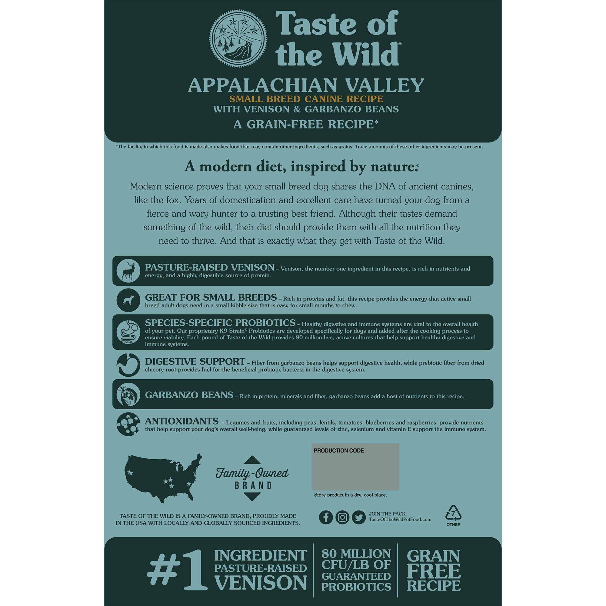 Taste of the Wild Adult Appalachian Venison and Garbanzo Beans Small Breed Canine Food 