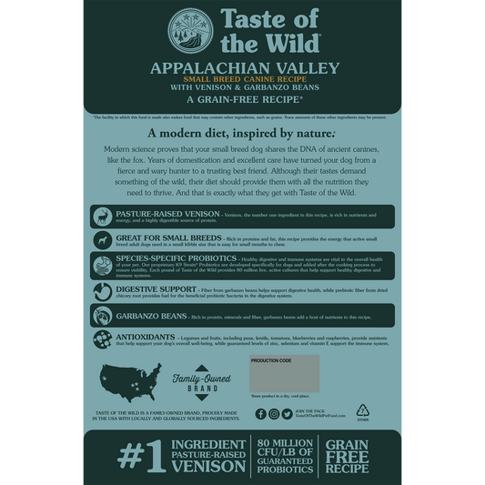 Taste of the Wild Adult Appalachian Venison and Garbanzo Beans Small Breed Canine Food 