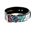 Load image into Gallery viewer, Green, Blue, Black, Red Embossed Snake Italian Leather Collar With Gold Classic Hardware
