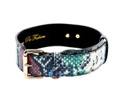 Green, Blue, Black, Red Embossed Snake Italian Leather Collar With Gold Classic Hardware