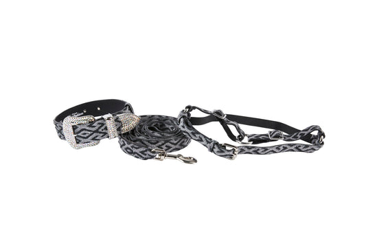 Blue Jean Color Patterned Hair On Hide Italian Leather Silver Swarovski Crystal Hardware Set
