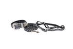 Blue Jean Color Patterned Hair On Hide Italian Leather Silver Swarovski Crystal Hardware Set
