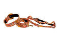 Load image into Gallery viewer, Orange Floral Mosaic Italian Leather/Ornate Swarovski Crystal Hardware Collar, Leash, Harness Set

