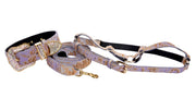 Light Purple Velvety Hair On Hide Italian Leather Swarovski Crystal Collar, Leash, Harness Set