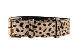 Champagne Gold Leopard Print Italian Leather Reversible Heart Locket/Classic Collar