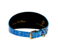 Load image into Gallery viewer, Blue Patent Embossed Croc Italian Leather Collar With Large Gold Custom Rivet
