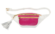 Pearl White Italian Leather/Fuchsia Pink Tilapia Fanny Pack