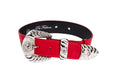Load image into Gallery viewer, Red Distressed Italian Leather With Silver Ornate Swarovski Hardware
