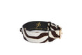 Load image into Gallery viewer, Distressed Brown & White Zebra Print Hair On Hide Classic Collar with Gold Classic Hardware
