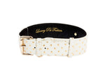 White & Gold Polka Dot Italian Leather Classic Collar
