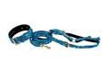 Load image into Gallery viewer, Blue Floral Mosaic Italian Leather/Classic Collar, Leash, Harness Set
