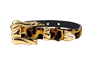 Leopard Print Hair On Hide Italian Leather Collar With Ornate Italian Hardware