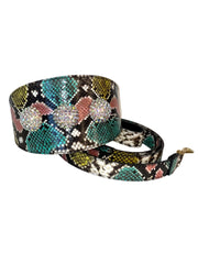 Multi Color Embossed Snake Italian Leather Wide Style Collar & Leash Set With Custom Swarovski Crystal Rivets