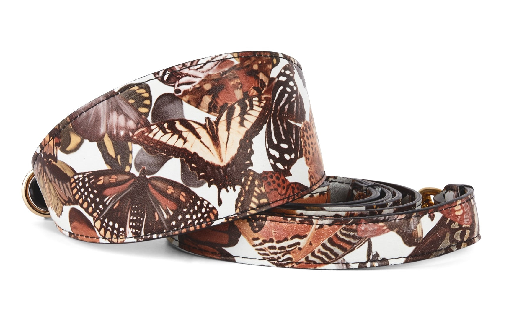 Butterfly Print Italian Leather 3 Wide Style Collar & Matching Leash Set
