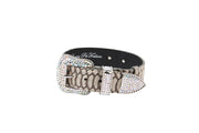 Grey Snake Print Hair On Hide Italian Leather Collar With Swarovski Crystal Hardware