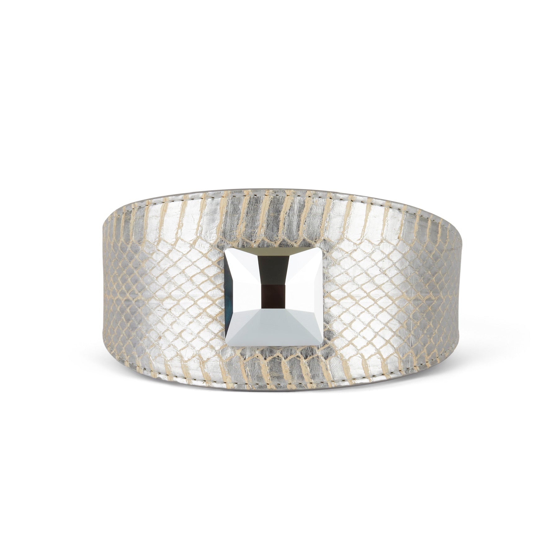 Glamorous Silver Snake 3 Wide Style Collar With Large Silver Swarovski