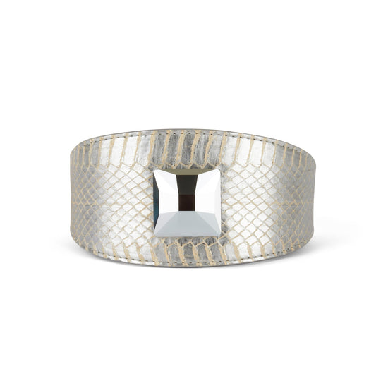 Glamorous Silver Snake 3 Wide Style Collar With Large Silver Swarovski