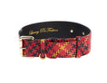 Load image into Gallery viewer, Red, Black & Yellow Elegant Plaid Italian Leather Collar With Gold Classic Hardware
