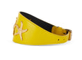 Load image into Gallery viewer, Smooth Yellow Italian Leather 3” Wide Style Collar With Custom Gold Starfish
