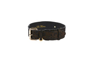 Dark Brown/Bronze Abstract Leopard Print Italian Leather Collar With Classic Hardware