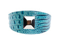 Load image into Gallery viewer, Turquoise Embossed Croc Italian Leather 3 Wide Style Collar With Large Silver Custom Rivet
