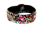 Floral, Scull, Snake Print Italian Leather Collar With Silver 3 Piece Hardware