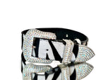 Luxury Pet Fashion Tiger Print Hair On Hide Italian Leather Collar With Swarovski Crystal Hardware
