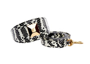 Black & White Snake 3 Wide Style Collar & Leash Set  With Large Gold Custom Rivet
