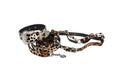 Load image into Gallery viewer, Snow Leopard Print Hair On Hide Italian Leather Swarovski Crystal Collar, Leash, Harness Set
