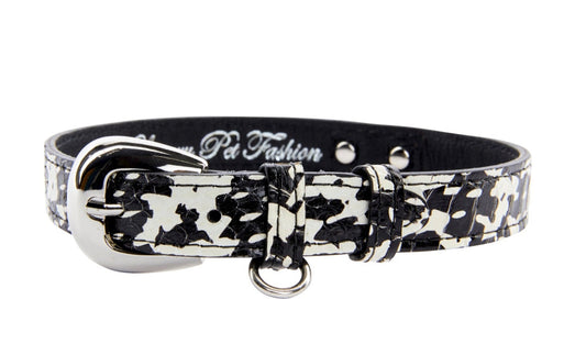 Black & White Snake Collar With Silver Oval Hardware