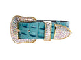 Load image into Gallery viewer, Turquoise Embossed Croc Italian Leather/Swarovski Crystal Hardware Collar
