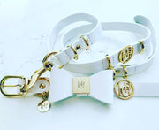 Leather Dog Lead - Snow Drop/Yellow Gold