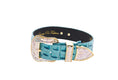 Load image into Gallery viewer, Turquoise Embossed Croc Italian Leather/Swarovski Crystal Hardware Collar
