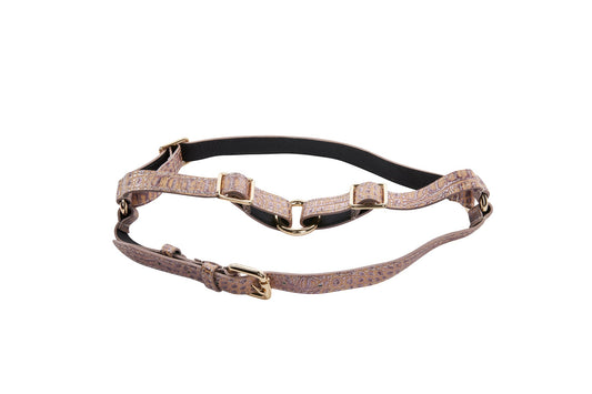 Pink, Purple & Silver Embossed Croc Italian Leather Harness
